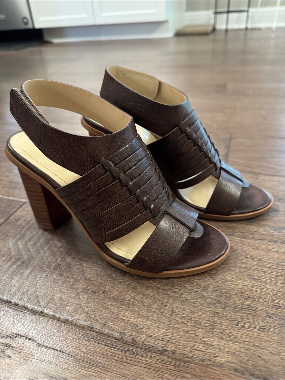 Charles By Charles David Brown Leather Slingback Heeled Sandals